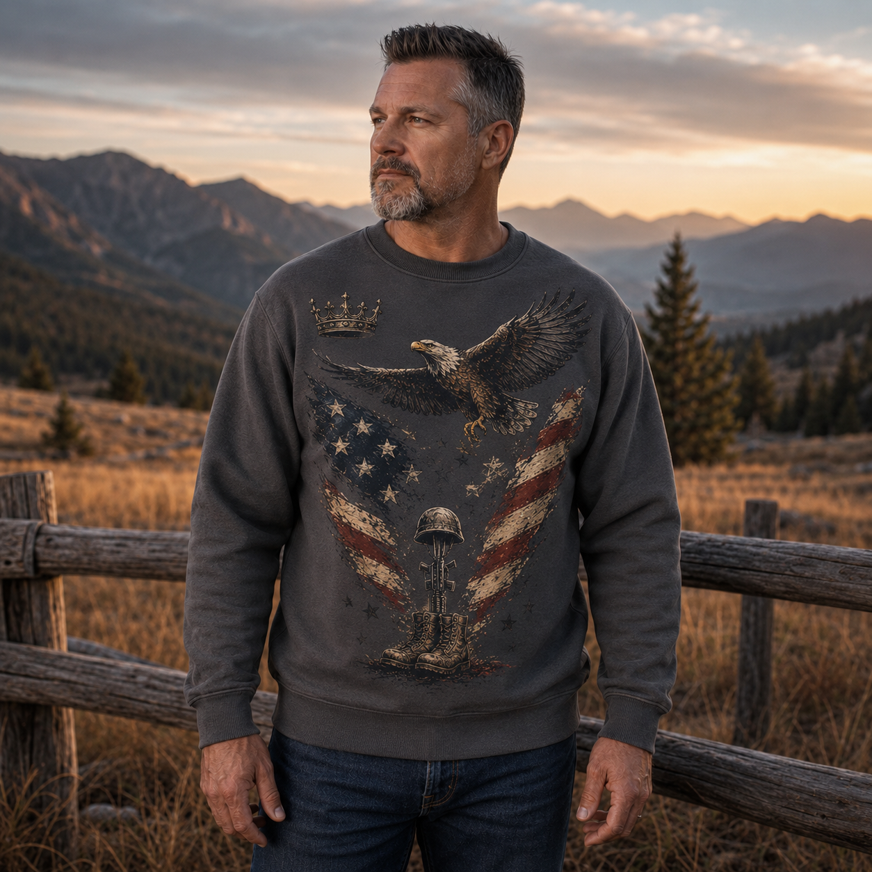 Men's Vintage Patriotic Eagle Military Tribute Sweatshirt -29