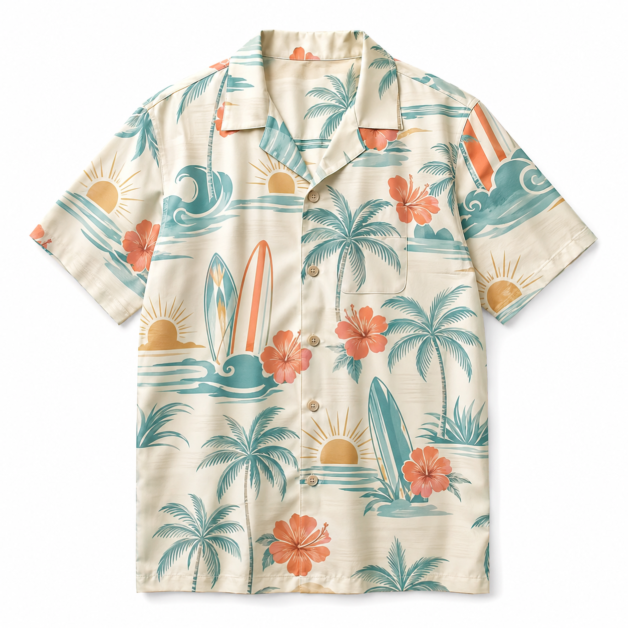 Summer Tropical Print Short Sleeve Beach Shirt -13
