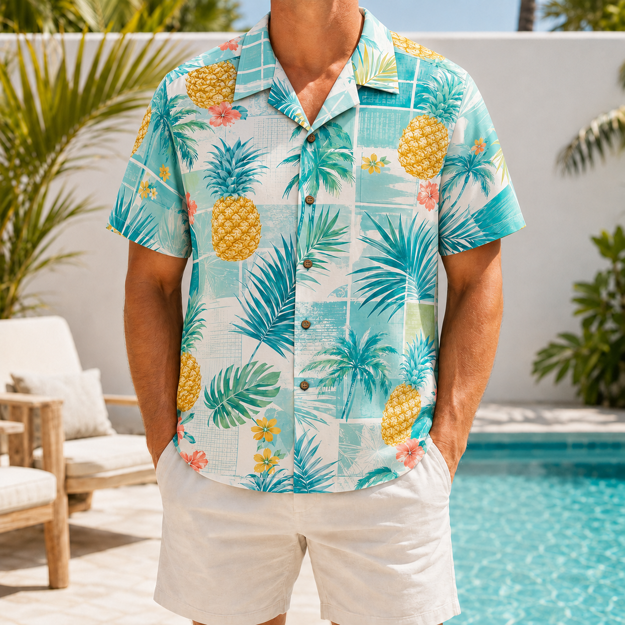 Summer Tropical Print Short Sleeve Beach Shirt -21