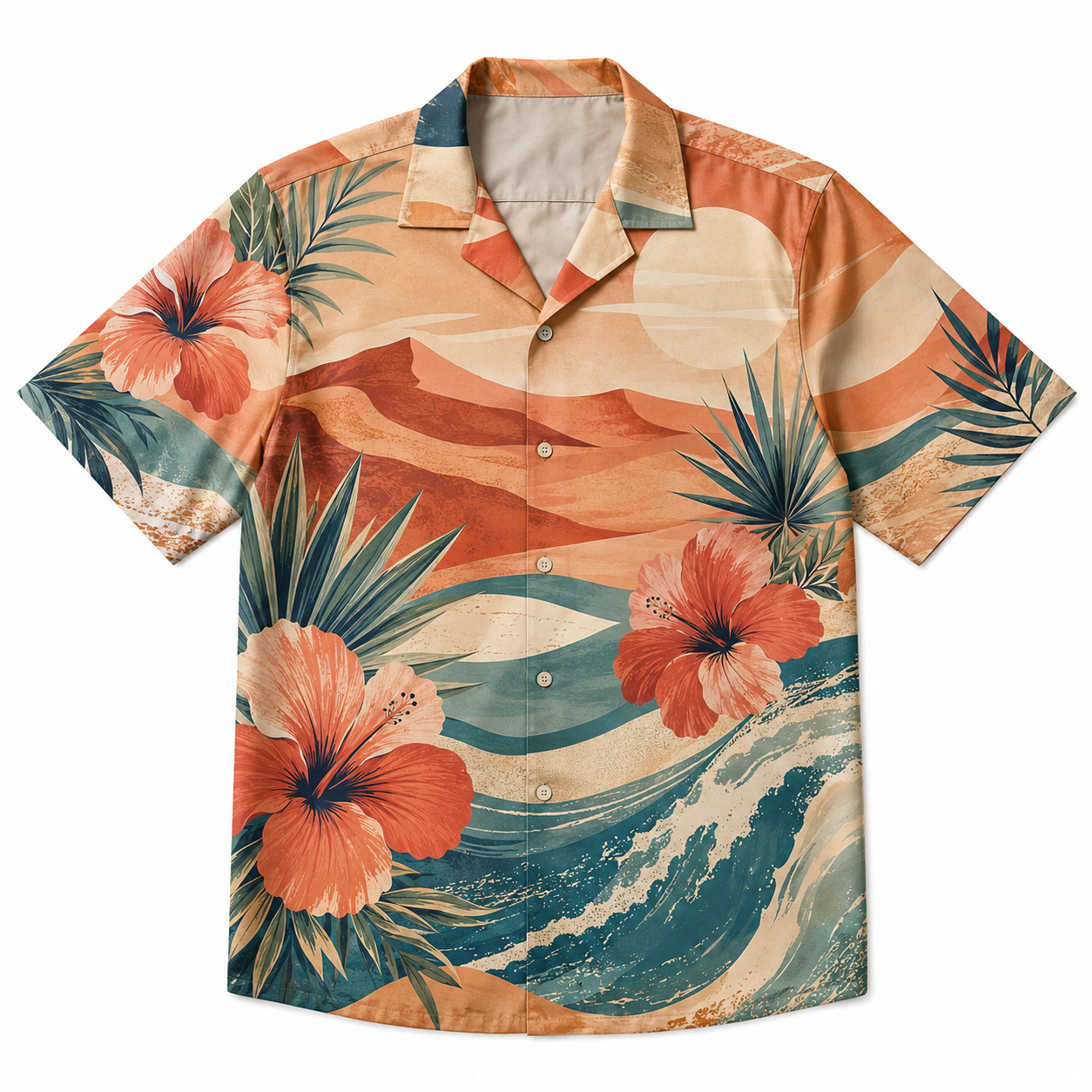 Summer Tropical Print Short Sleeve Beach Shirt -86