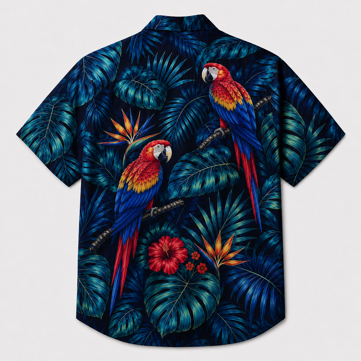Summer Tropical Print Short Sleeve Beach Shirt -3