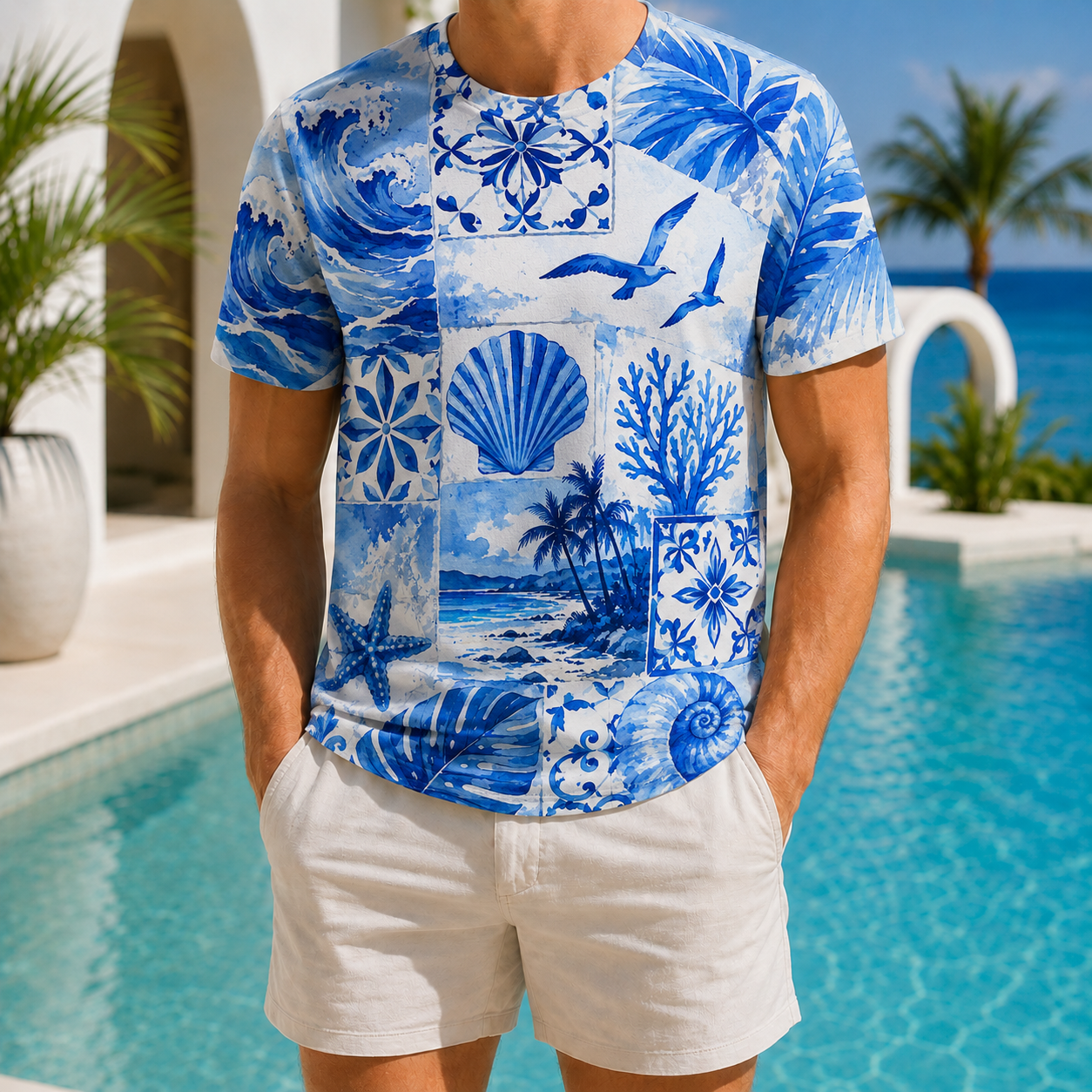 Men's Vintage Tropical Beach Resort Short Sleeve T-Shirt -13