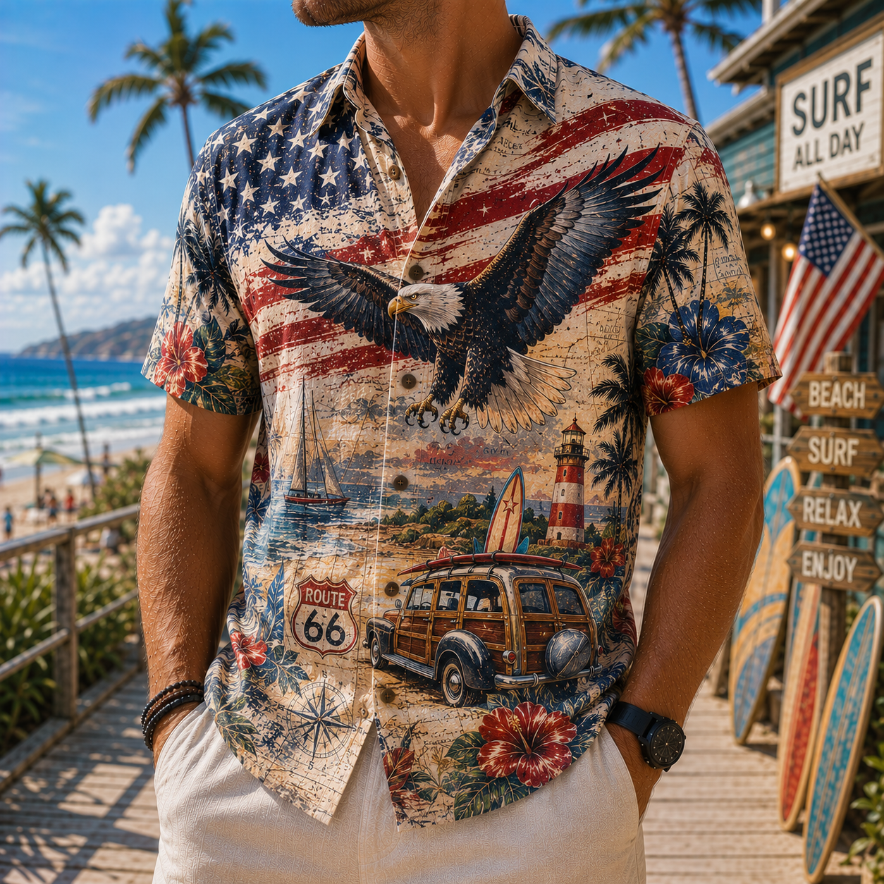 Men's Vintage Tropical Print Short-Sleeve Shirt – Casual Beach Vacation Style – 42