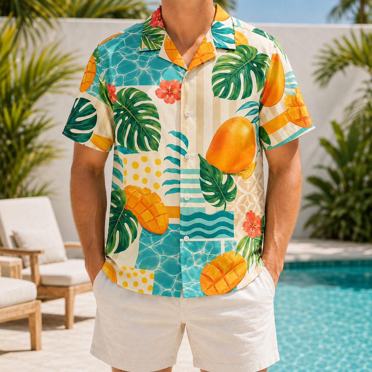 Summer Tropical Print Short Sleeve Beach Shirt -100