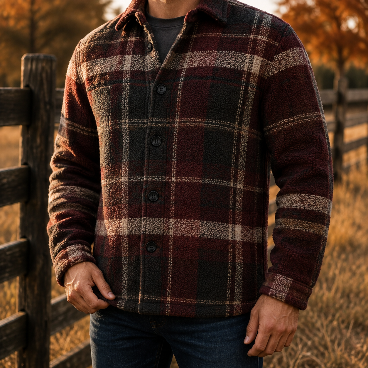 Men's Geometric Fleece Shacket | Warm Shirt Jacket -3