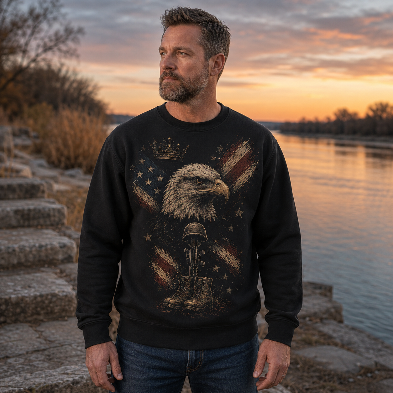Men's Vintage Patriotic Eagle Military Tribute Sweatshirt -30