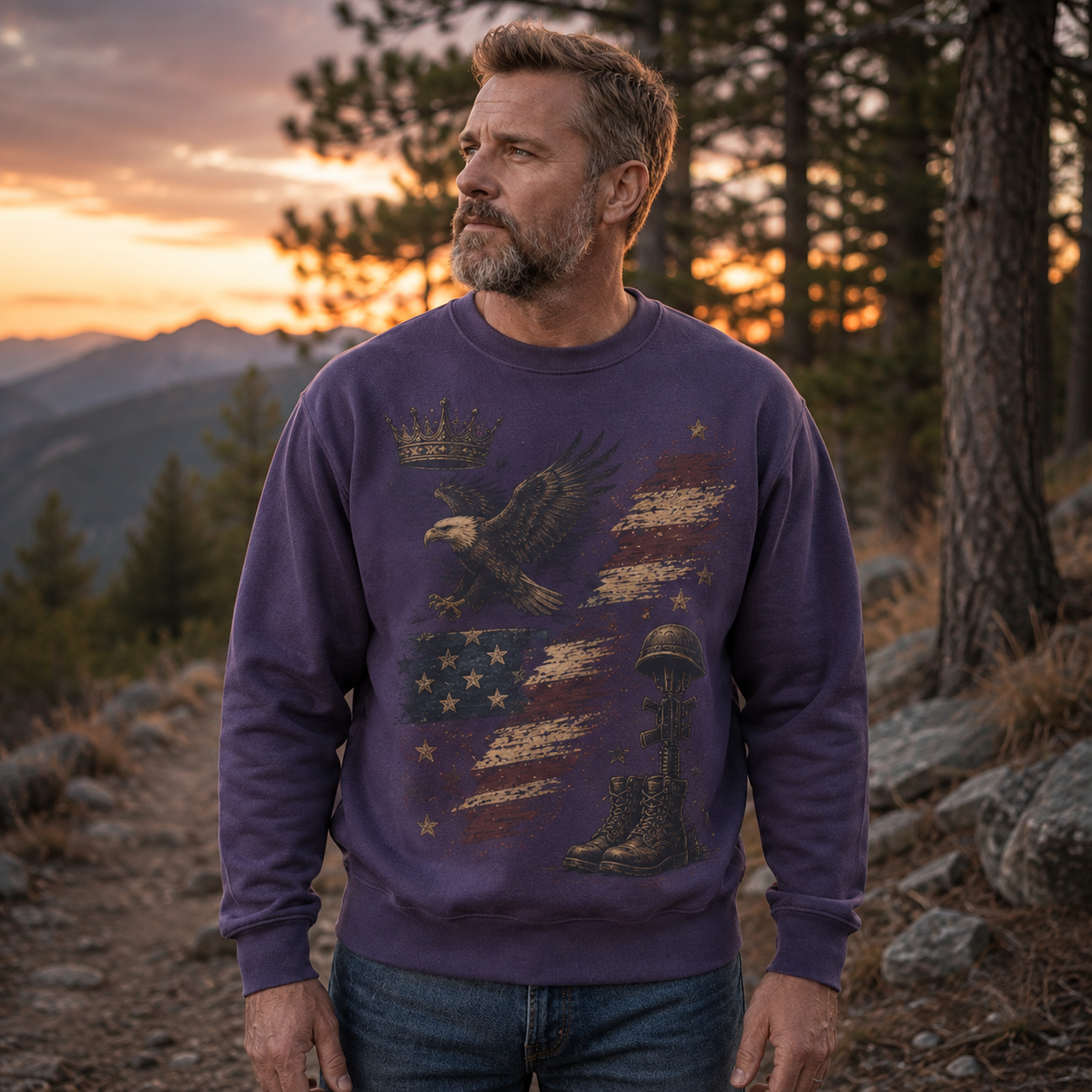 Men's Vintage Patriotic Eagle Military Tribute Sweatshirt -31