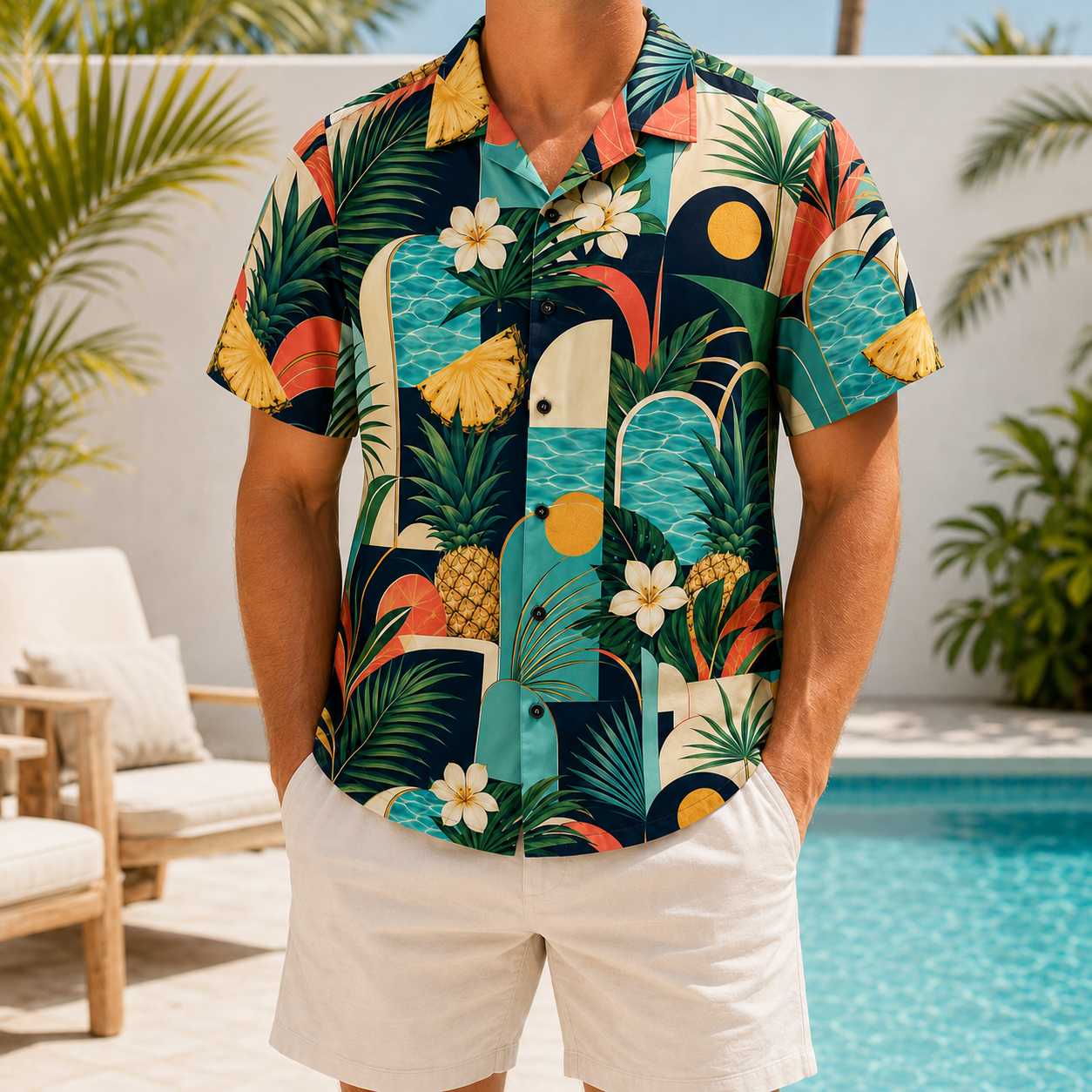 Summer Tropical Print Short Sleeve Beach Shirt -61