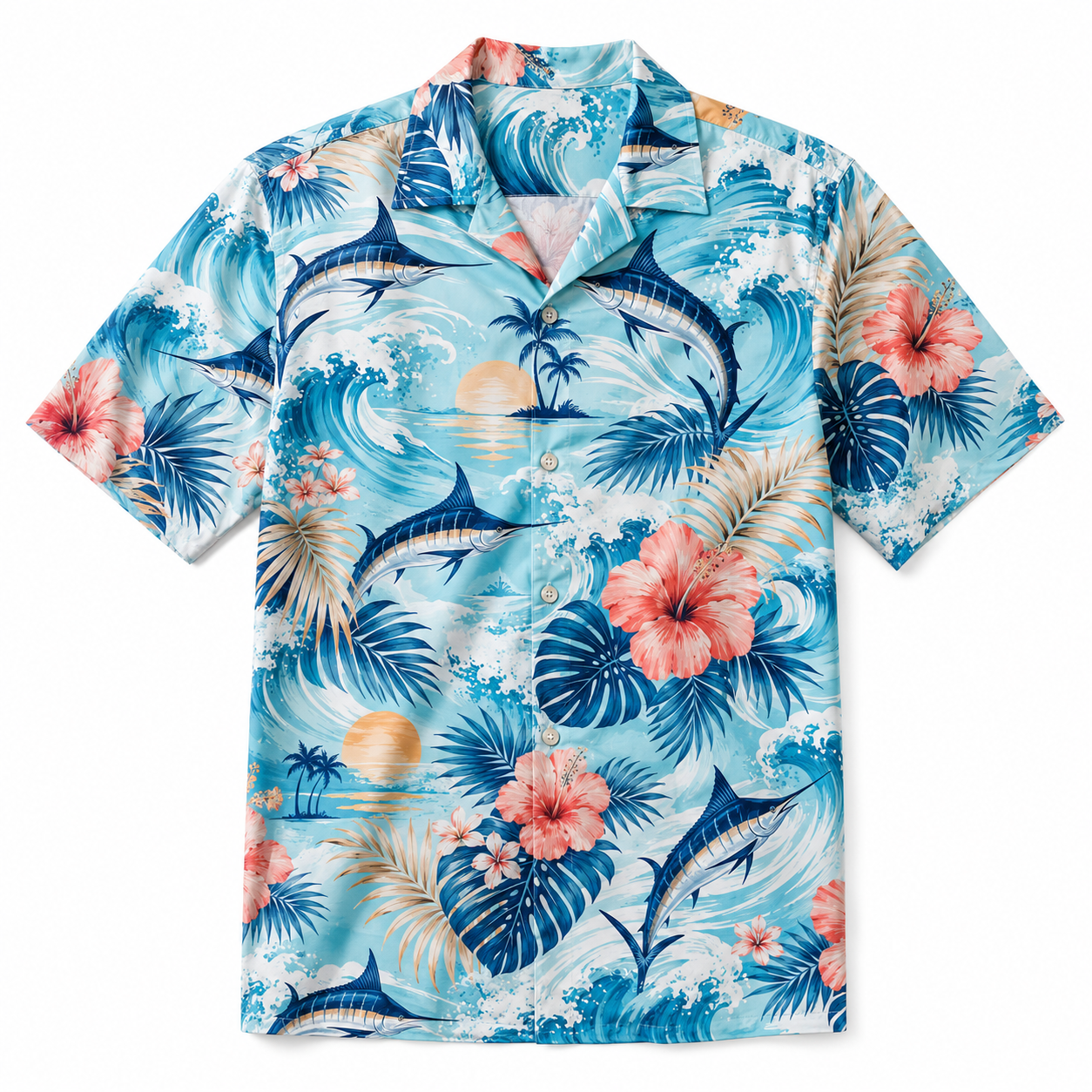 Summer Tropical Print Short Sleeve Beach Shirt -43