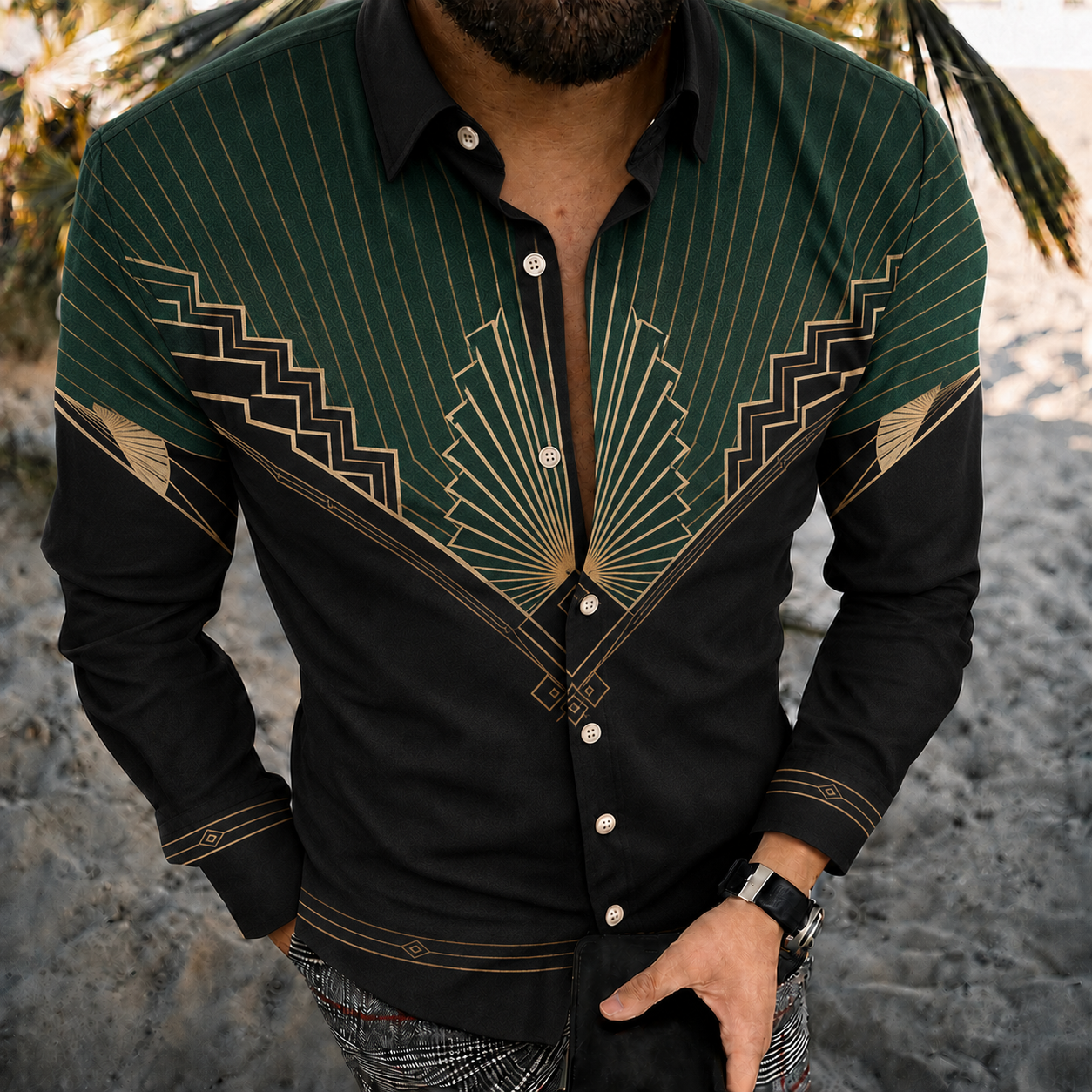Men's Vintage-Style Long-Sleeve Casual Button-Up Shirt -326