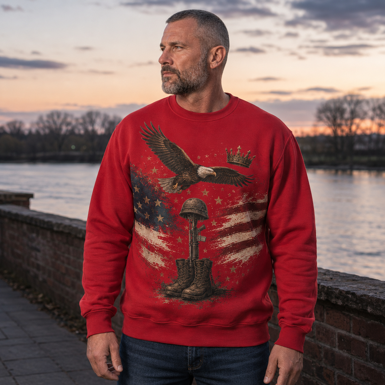 Men's Vintage Patriotic Eagle Military Tribute Sweatshirt -33