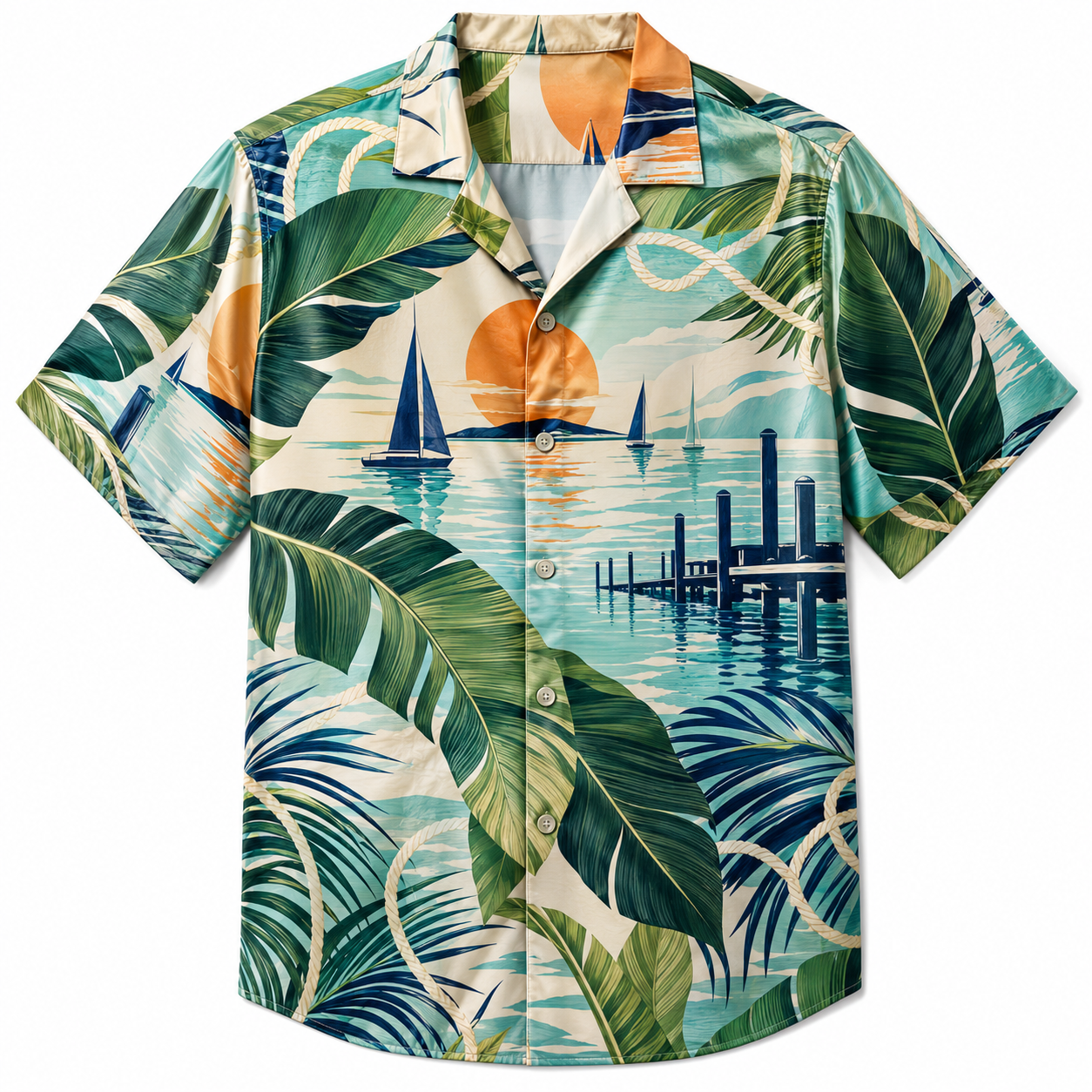 Summer Tropical Print Short Sleeve Beach Shirt -68