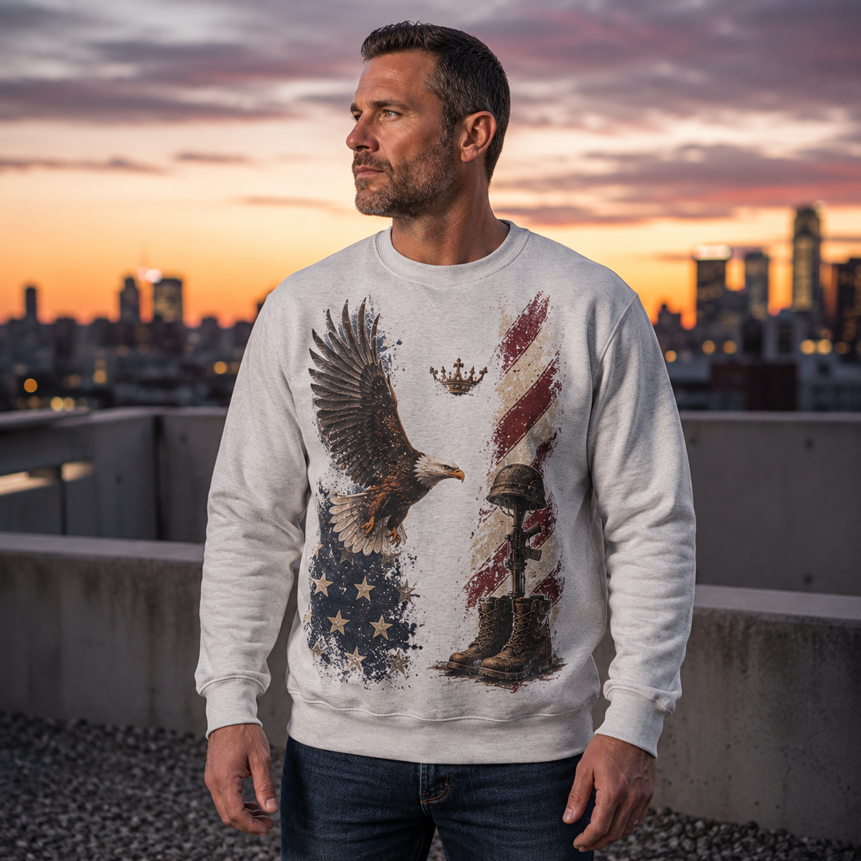Men's Vintage Patriotic Eagle Military Tribute Sweatshirt -34