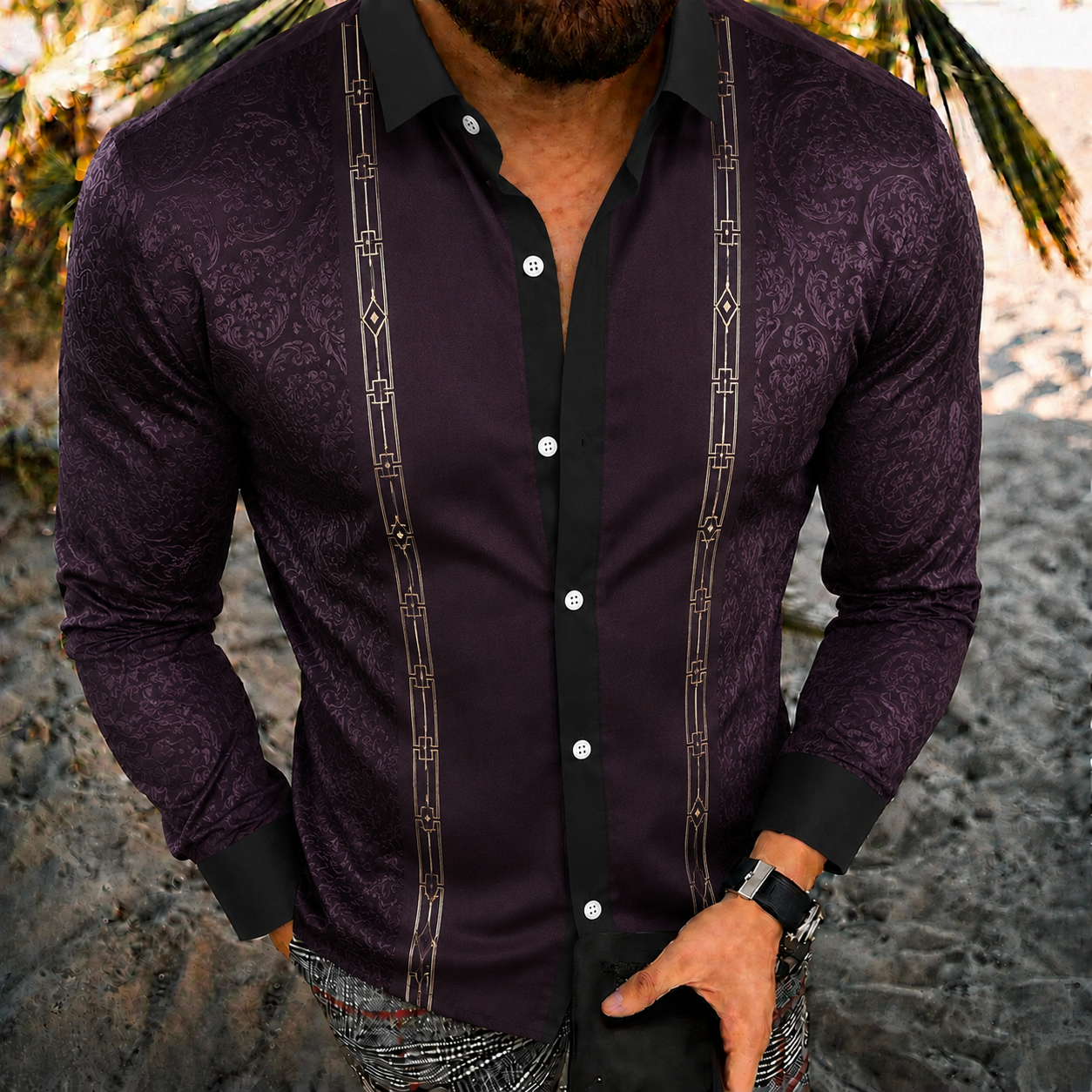Men's Vintage-Style Long-Sleeve Casual Button-Up Shirt -346