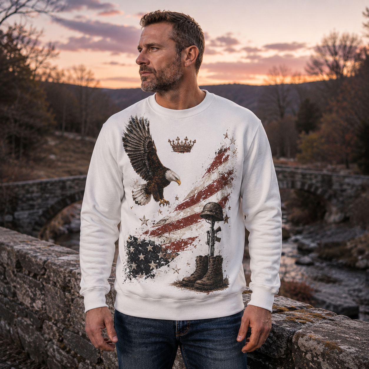 Men's Vintage Patriotic Eagle Military Tribute Sweatshirt -35