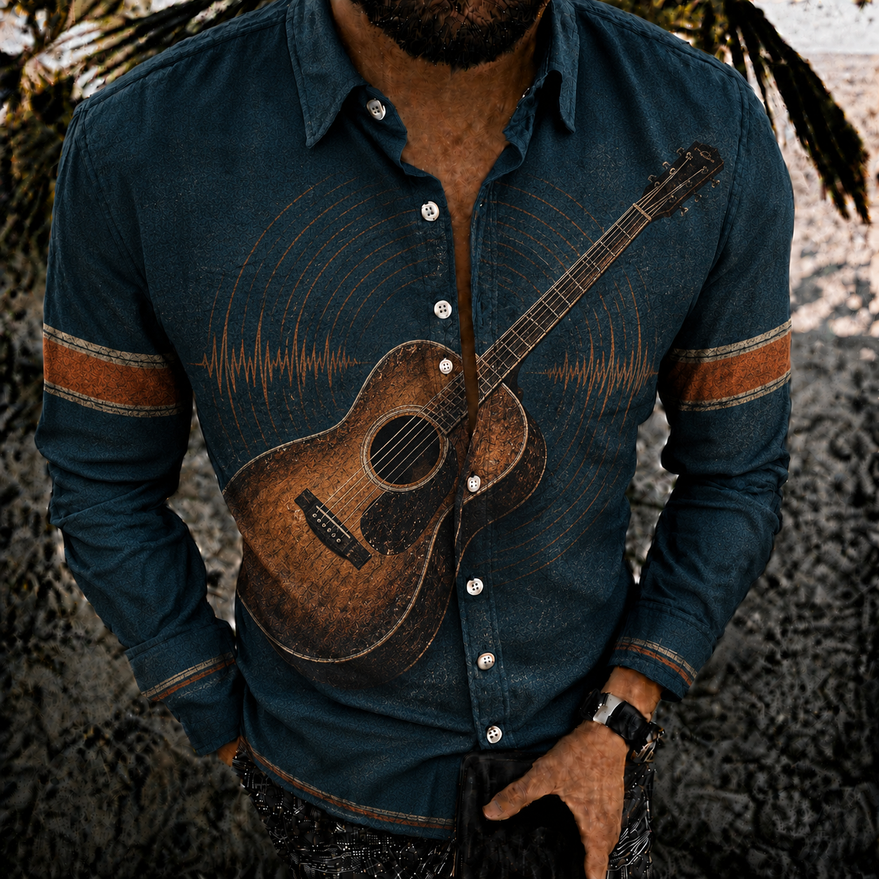 Men's Vintage-Style Long-Sleeve Casual Button-Up Shirt -350