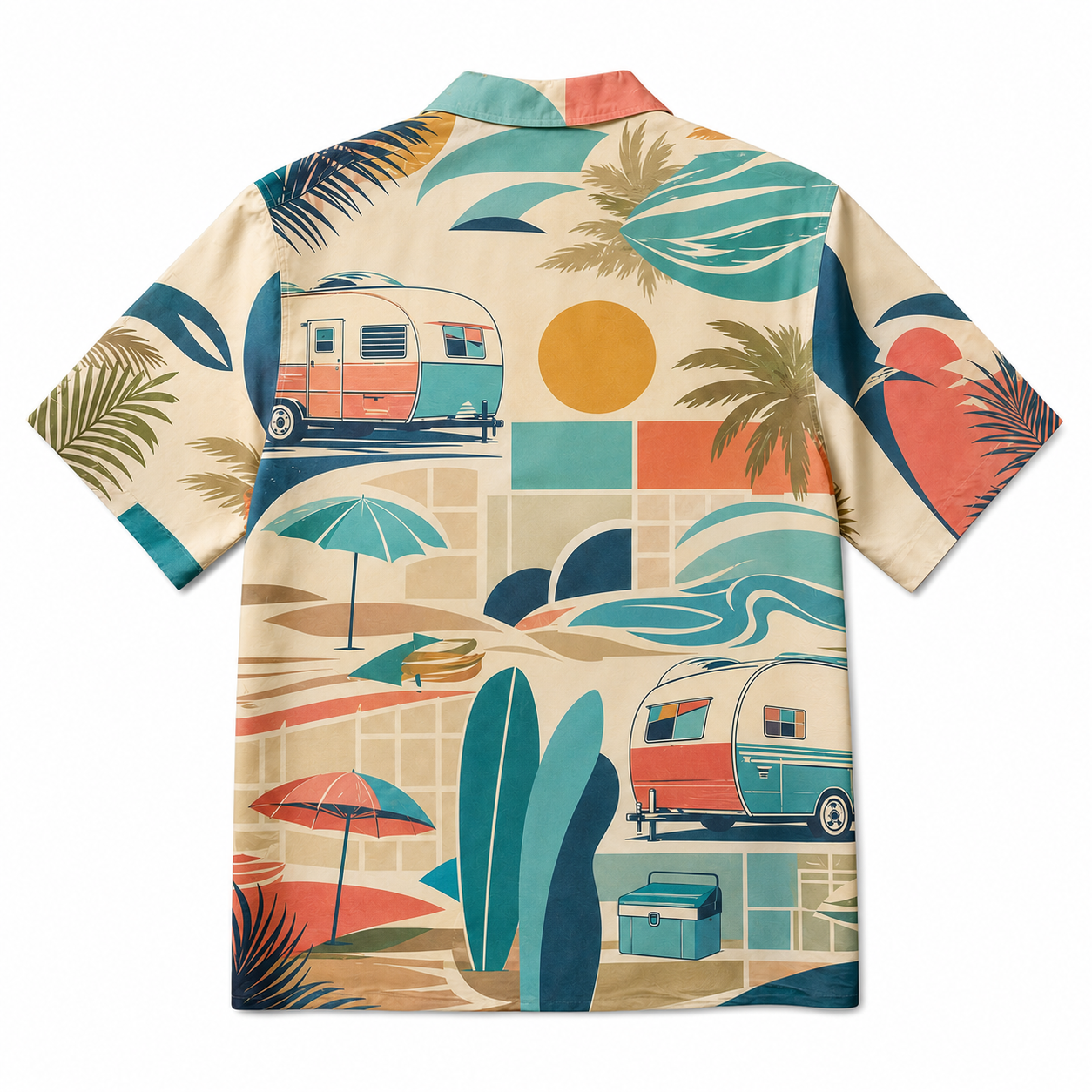Summer Tropical Print Short Sleeve Beach Shirt -97