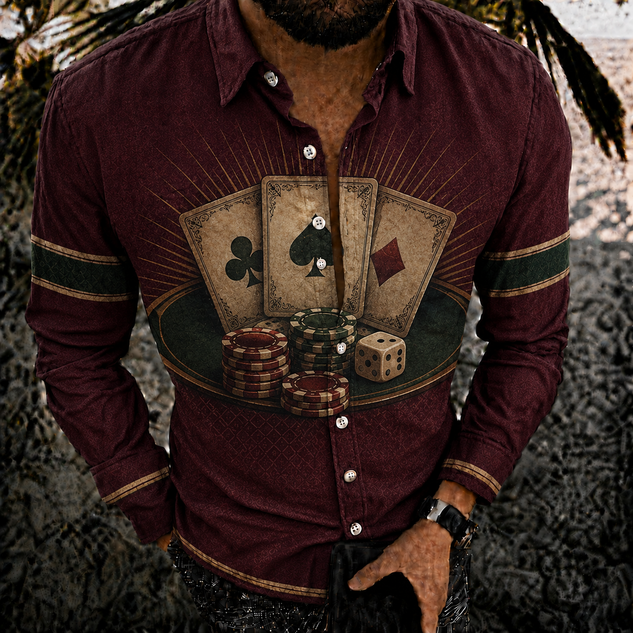 Men's Vintage-Style Long-Sleeve Casual Button-Up Shirt -351