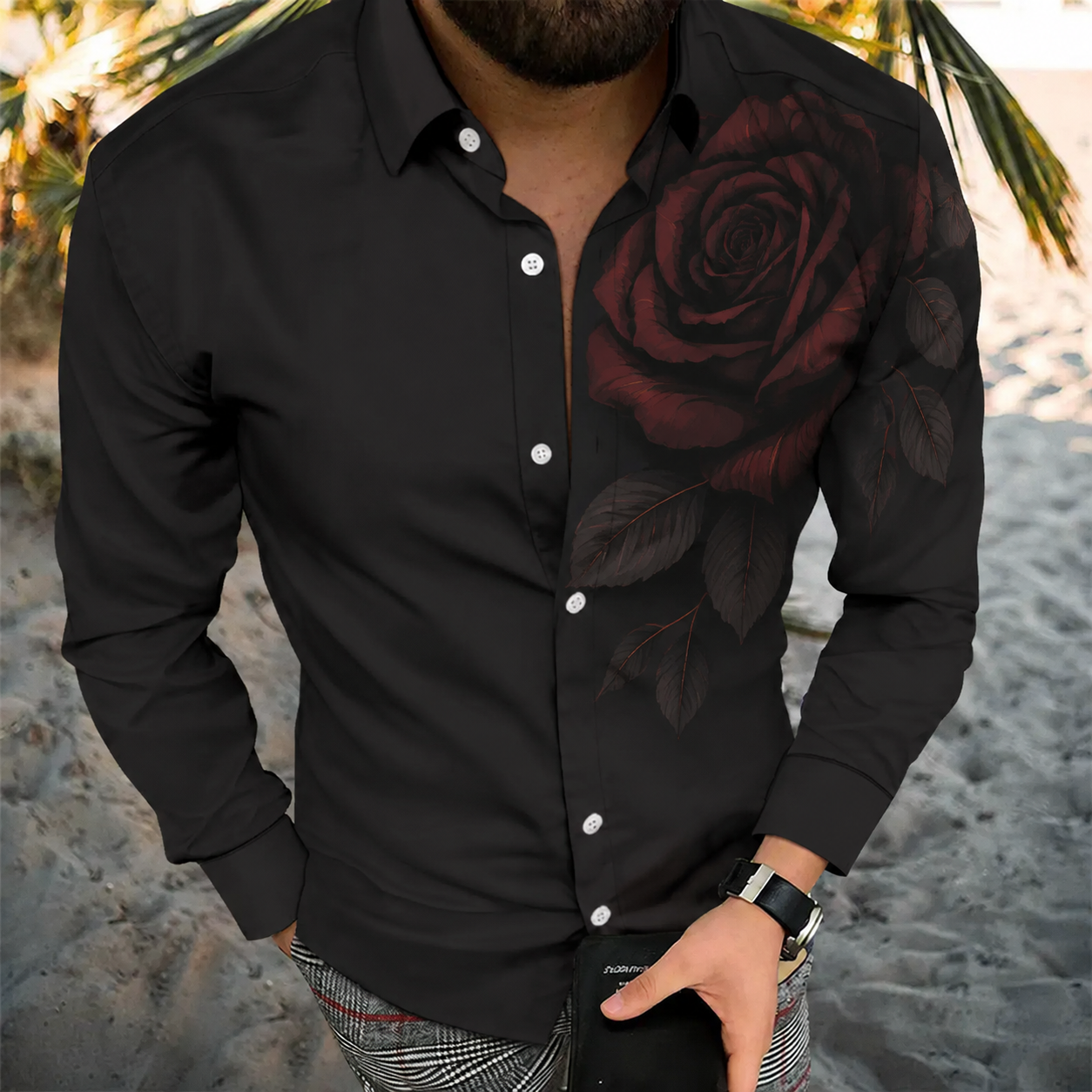 Men's Vintage-Style Long-Sleeve Casual Button-Up Shirt -353