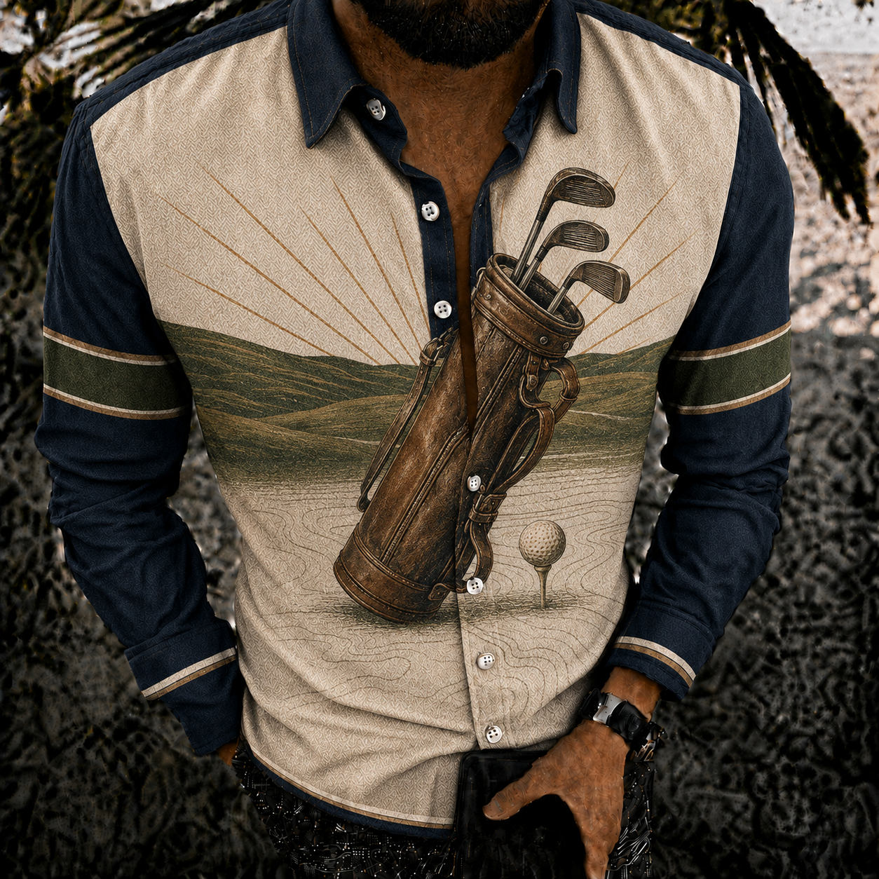Men's Vintage-Style Long-Sleeve Casual Button-Up Shirt -359