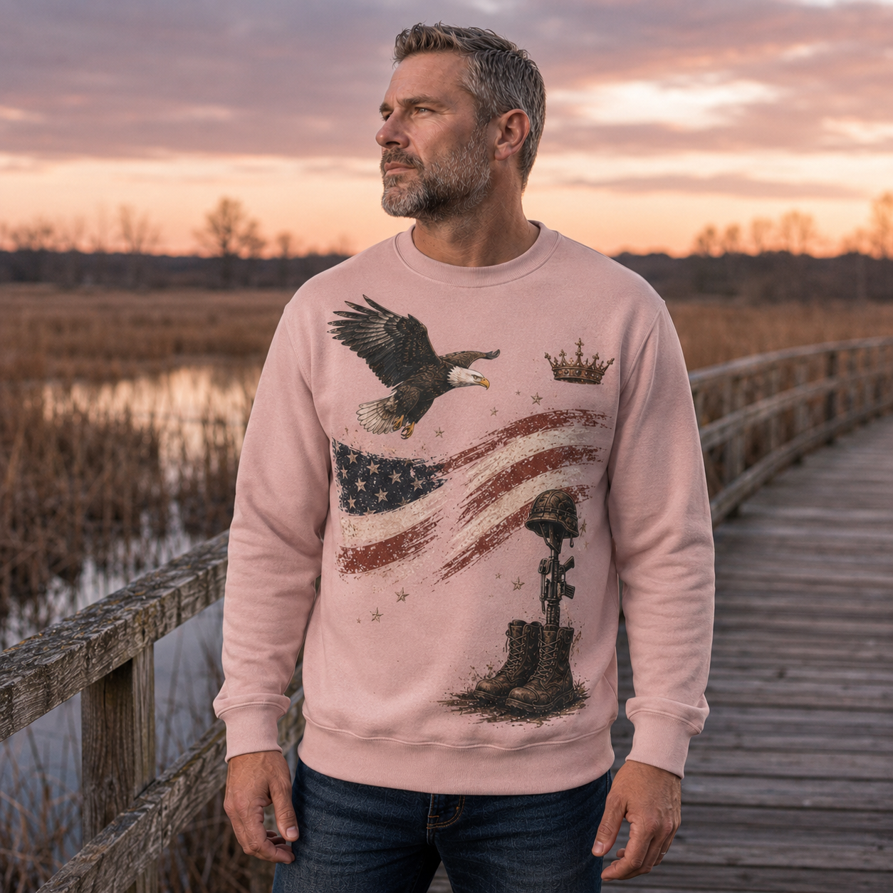 Men's Vintage Patriotic Eagle Military Tribute Sweatshirt -36