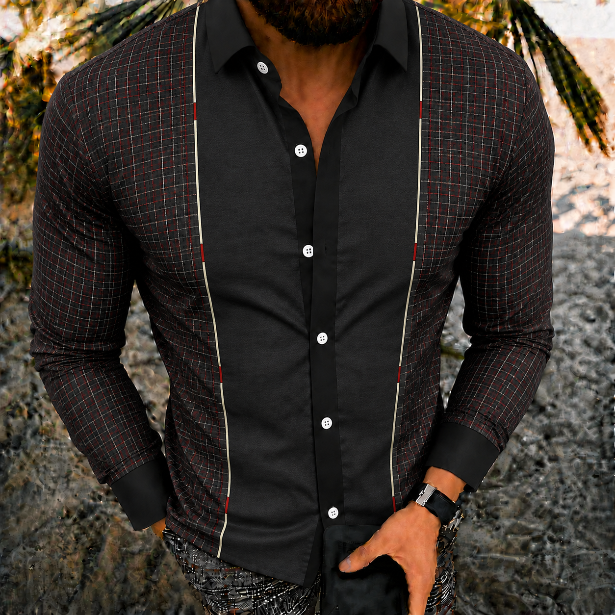 Men's Vintage-Style Long-Sleeve Casual Button-Up Shirt -360