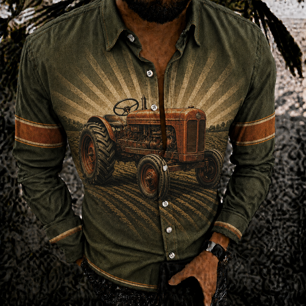 Men's Vintage-Style Long-Sleeve Casual Button-Up Shirt -365