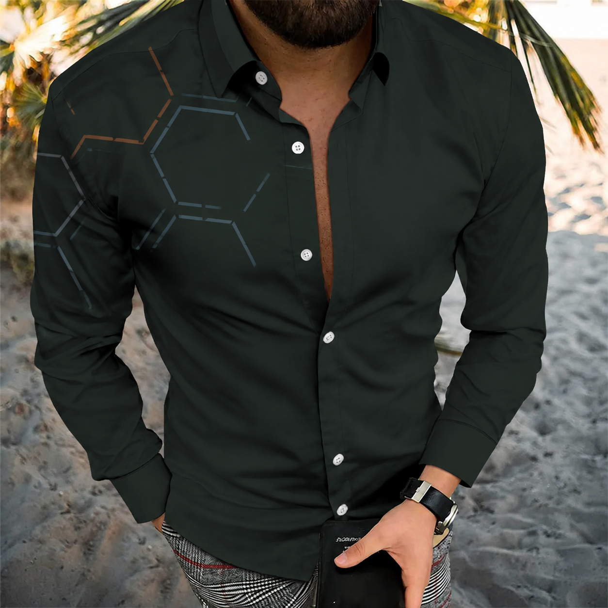 Men's Vintage-Style Long-Sleeve Casual Button-Up Shirt -367