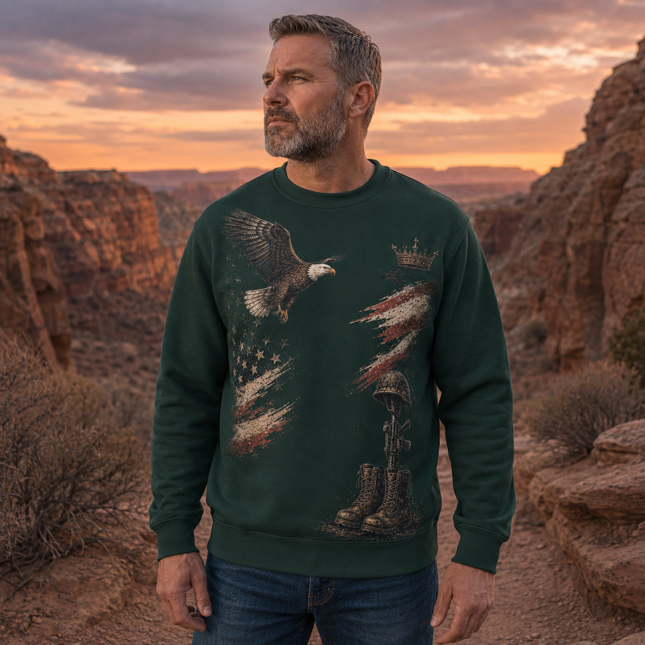 Men's Vintage Patriotic Eagle Military Tribute Sweatshirt -37