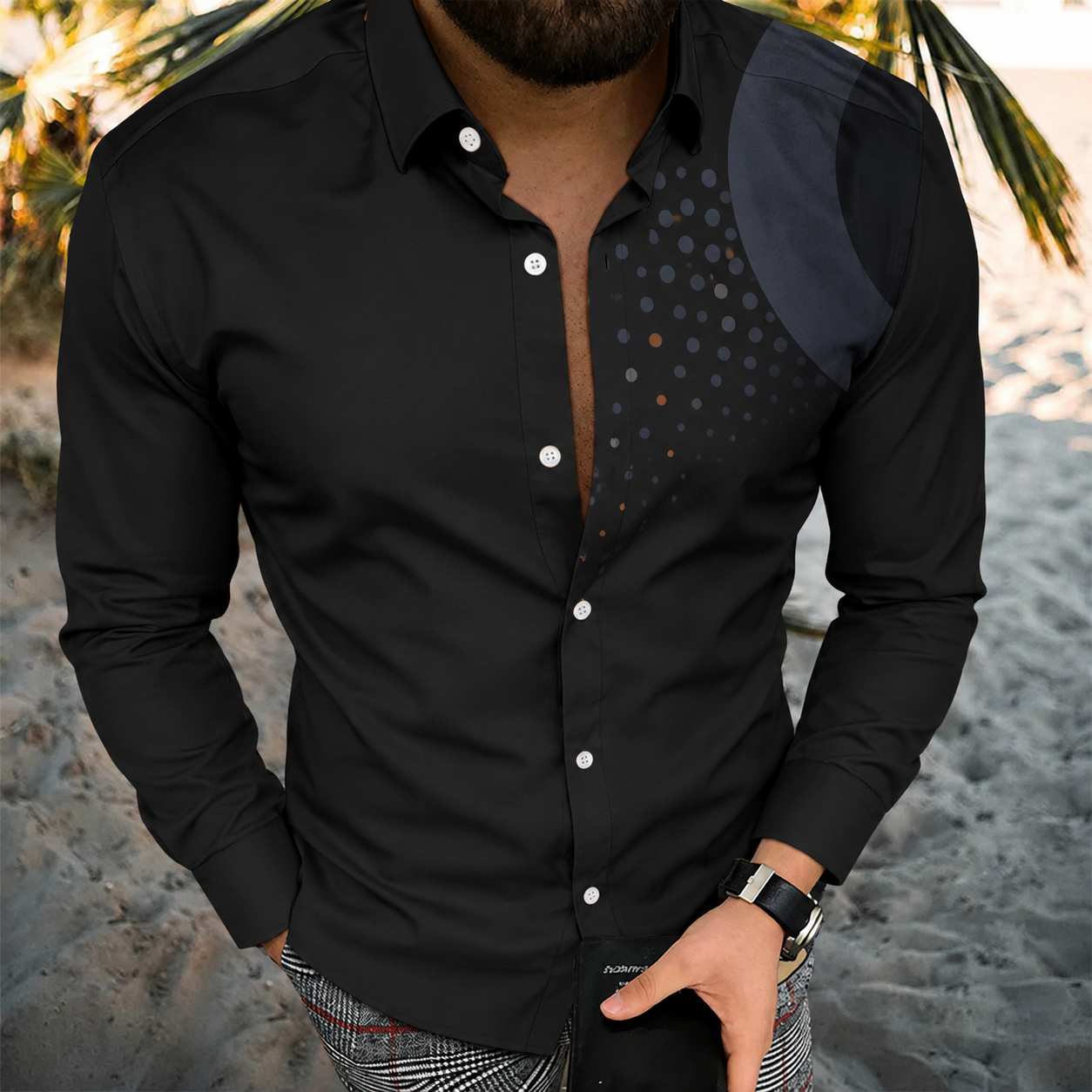 Men's Vintage-Style Long-Sleeve Casual Button-Up Shirt -371