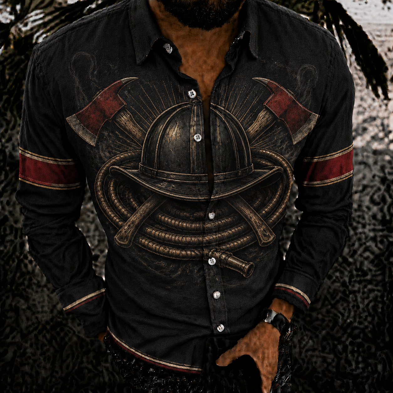 Men's Vintage-Style Long-Sleeve Casual Button-Up Shirt -373