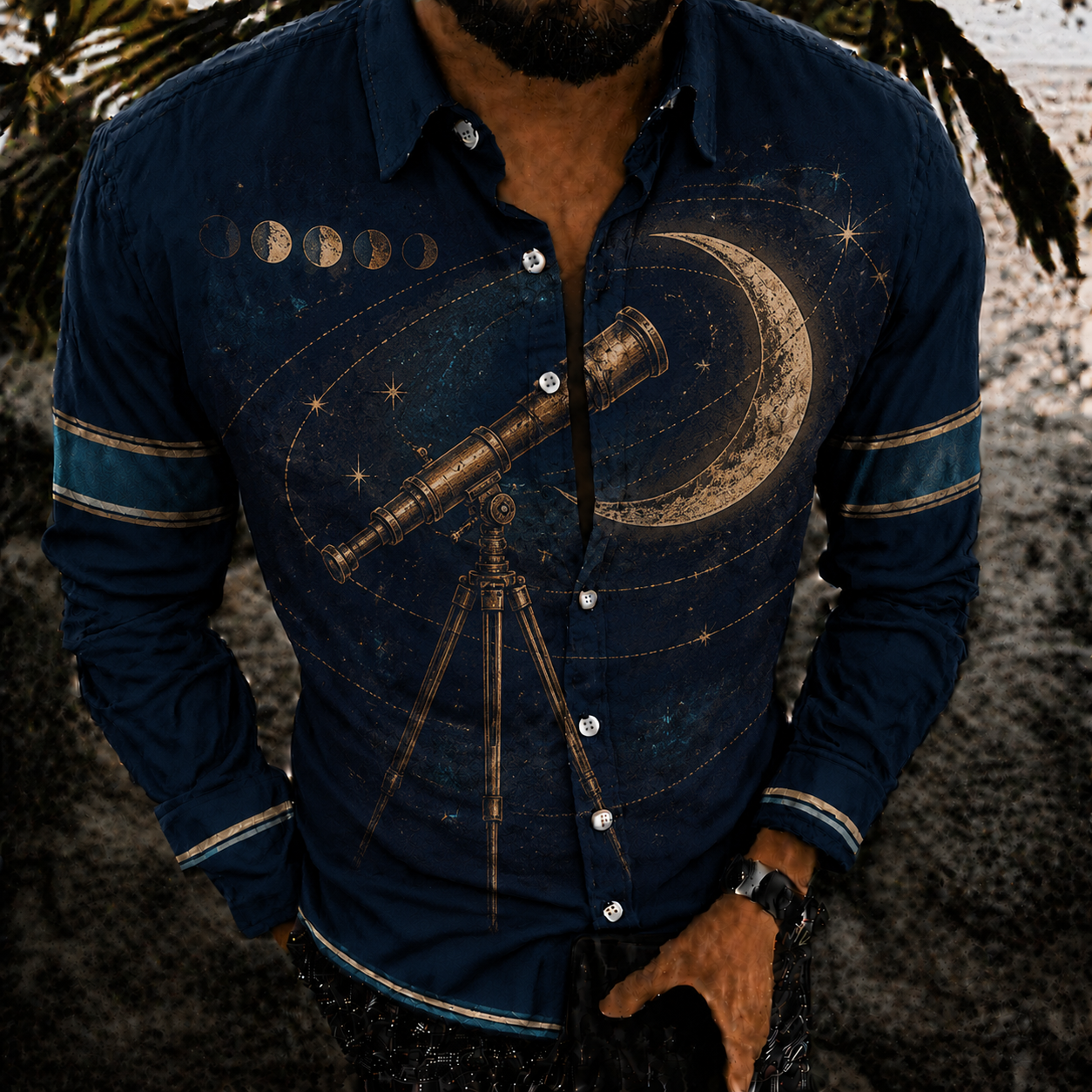 Men's Vintage-Style Long-Sleeve Casual Button-Up Shirt -375