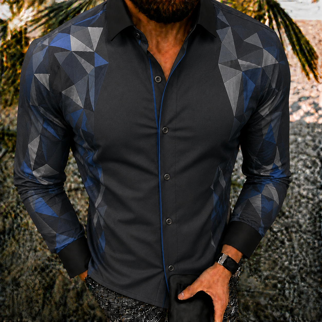 Men's Vintage-Style Long-Sleeve Casual Button-Up Shirt -376