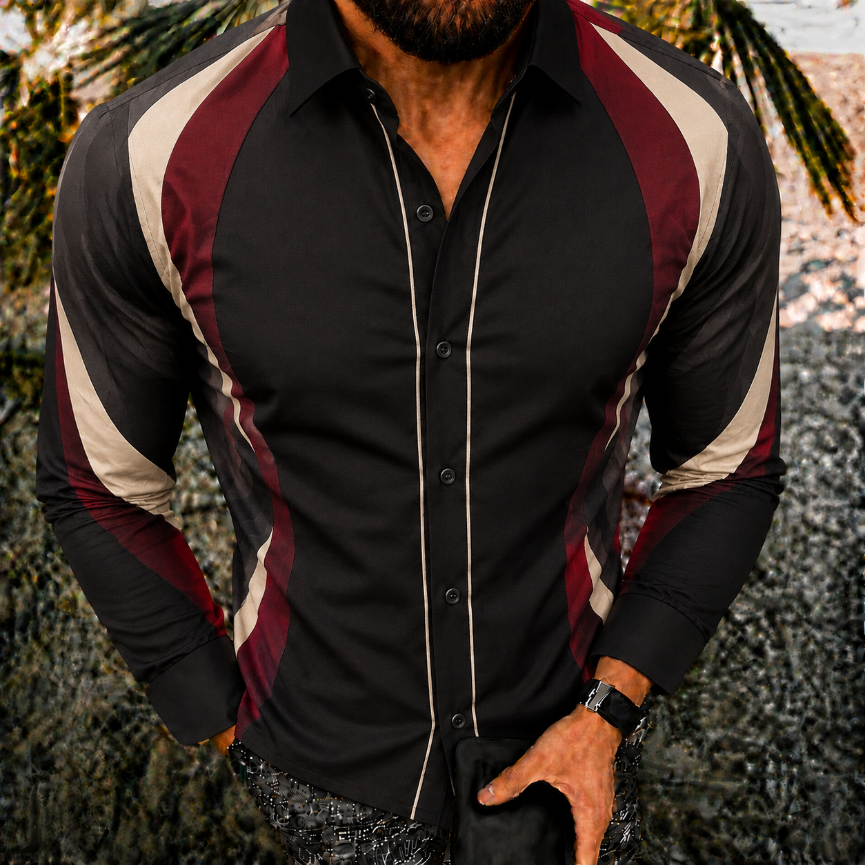Men's Vintage-Style Long-Sleeve Casual Button-Up Shirt -379