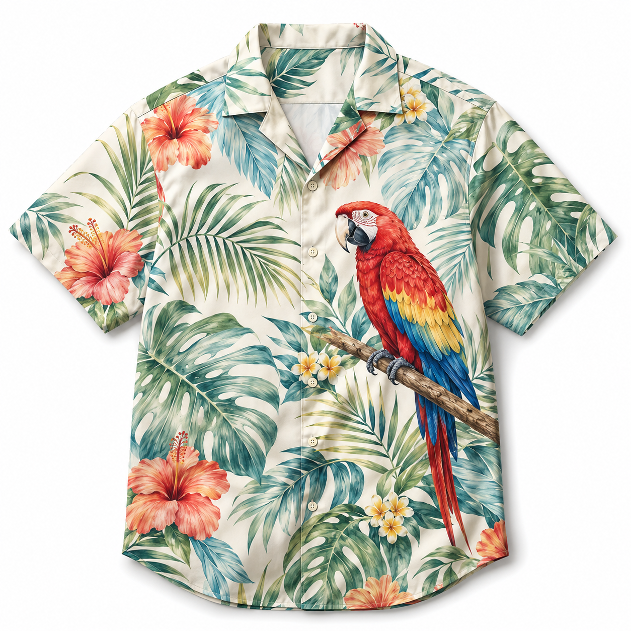Summer Tropical Print Short Sleeve Beach Shirt -4