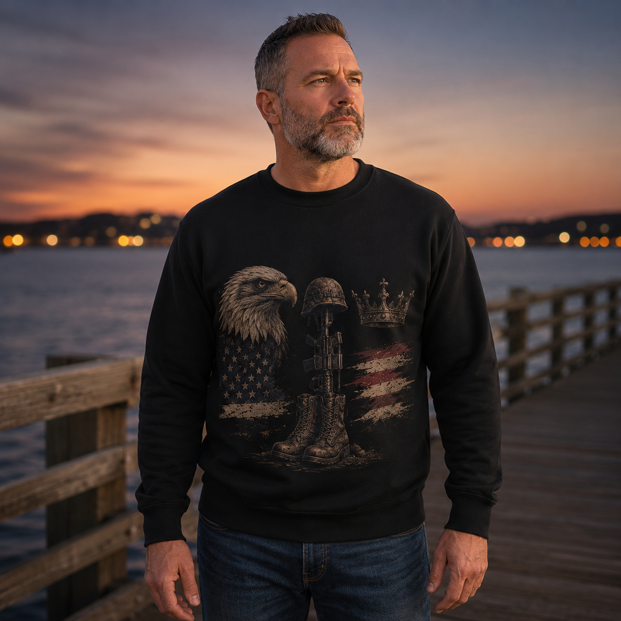 Men's Vintage Patriotic Eagle Military Tribute Sweatshirt -38