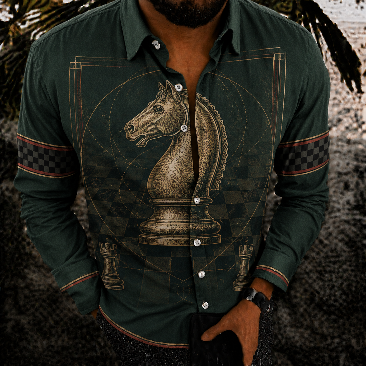 Men's Vintage-Style Long-Sleeve Casual Button-Up Shirt -380