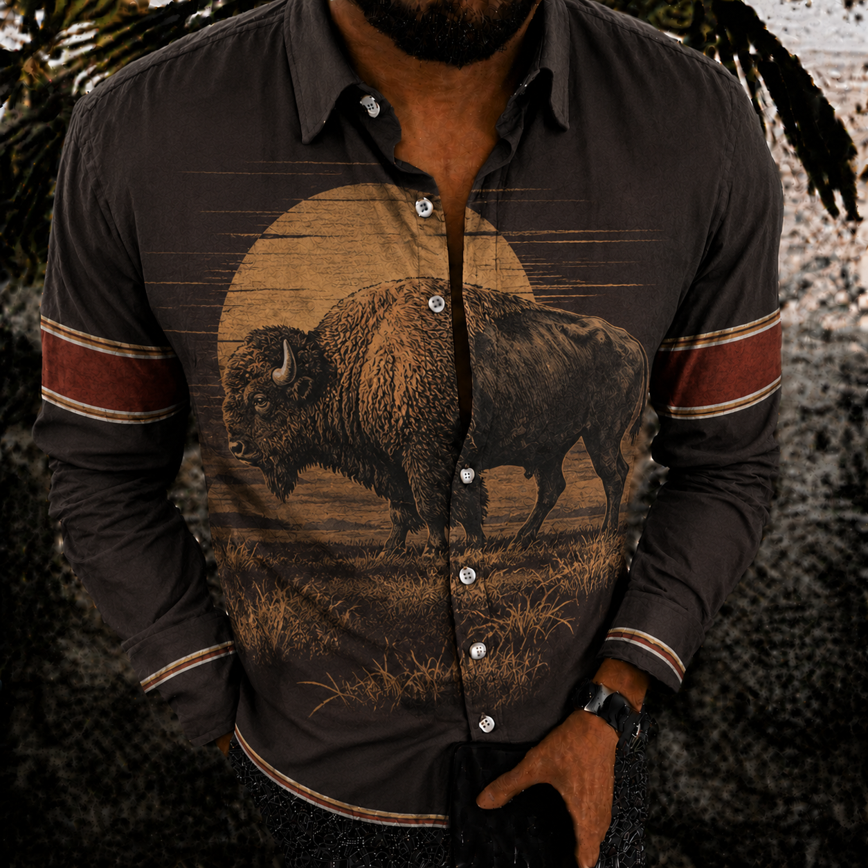 Men's Vintage-Style Long-Sleeve Casual Button-Up Shirt -381