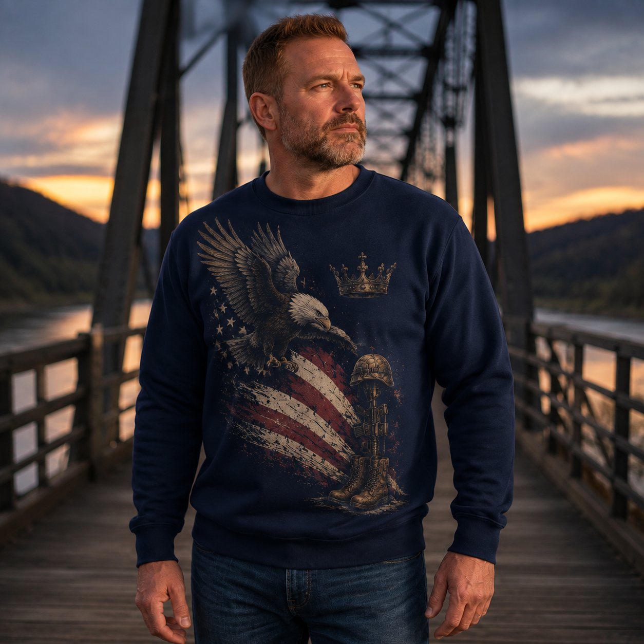Men's Vintage Patriotic Eagle Military Tribute Sweatshirt -39