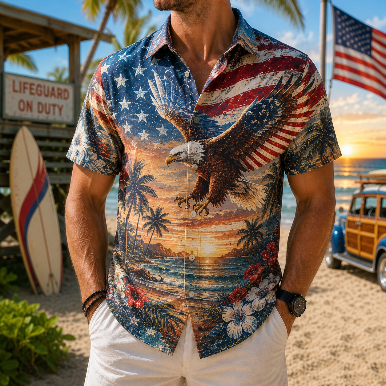 Men's Vintage Tropical Print Short-Sleeve Shirt – Casual Beach Vacation Style – 12