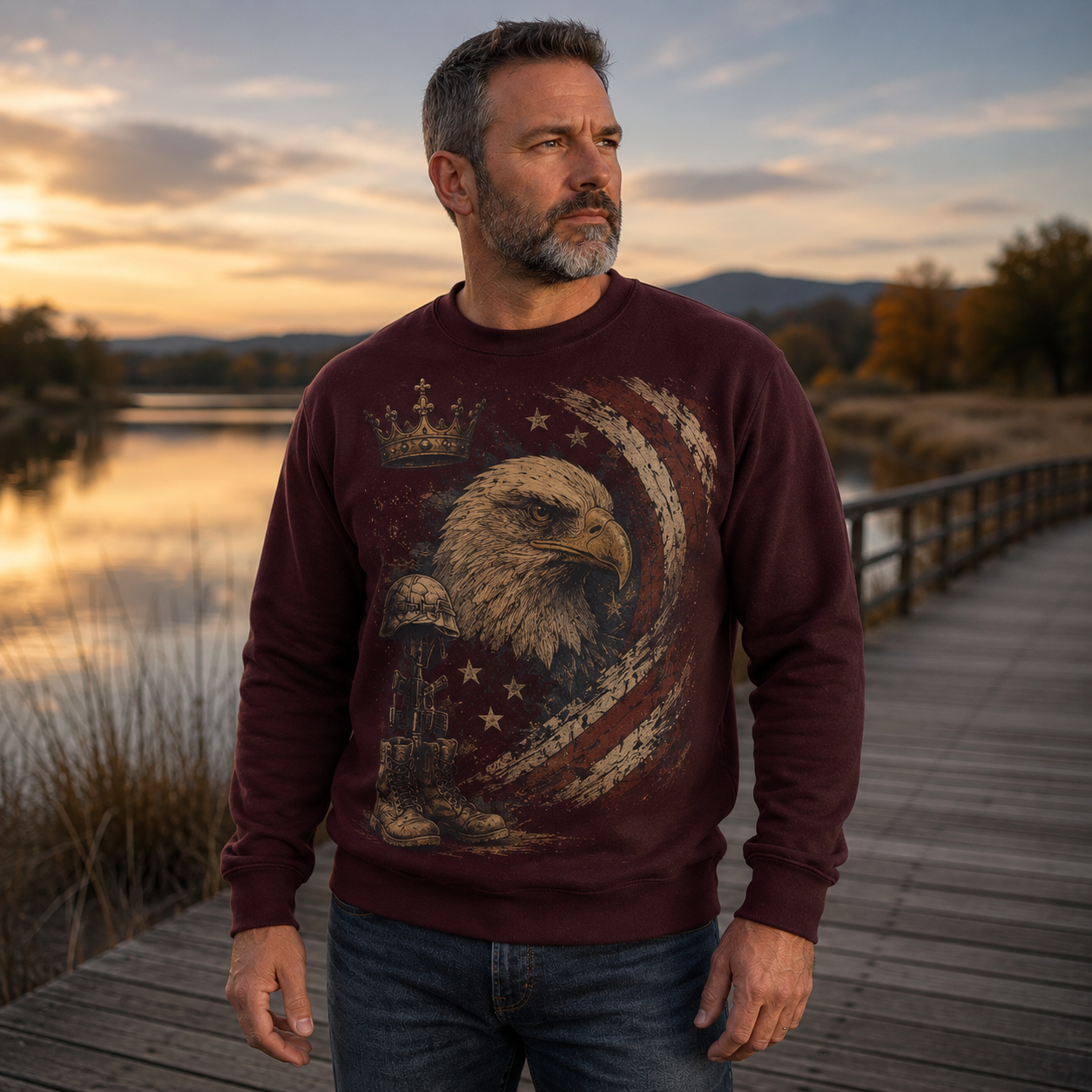 Men's Vintage Patriotic Eagle Military Tribute Sweatshirt -40