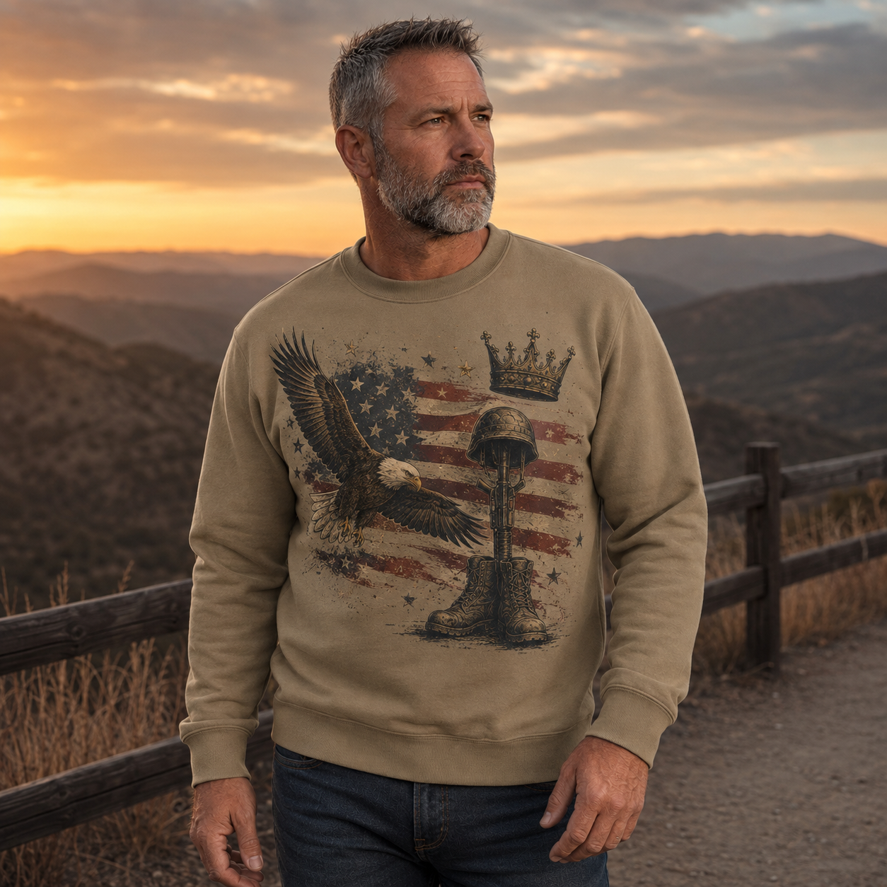 Men's Vintage Patriotic Eagle Military Tribute Sweatshirt -41