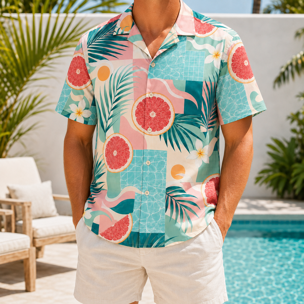 Summer Tropical Print Short Sleeve Beach Shirt -53
