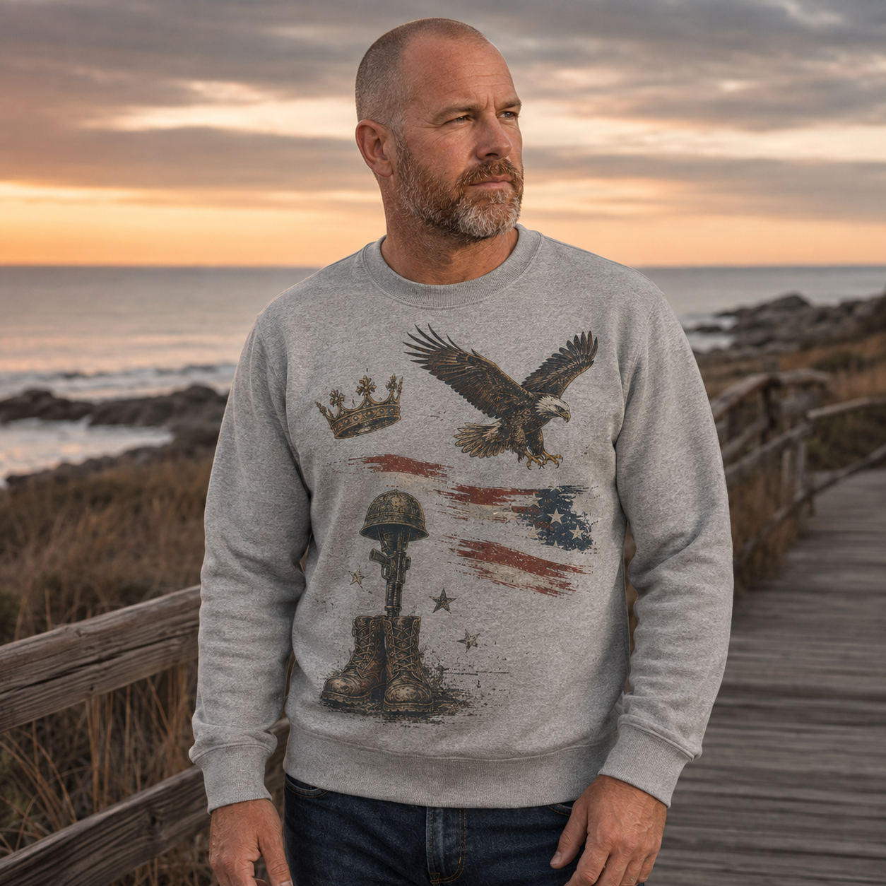 Men's Vintage Patriotic Eagle Military Tribute Sweatshirt -42