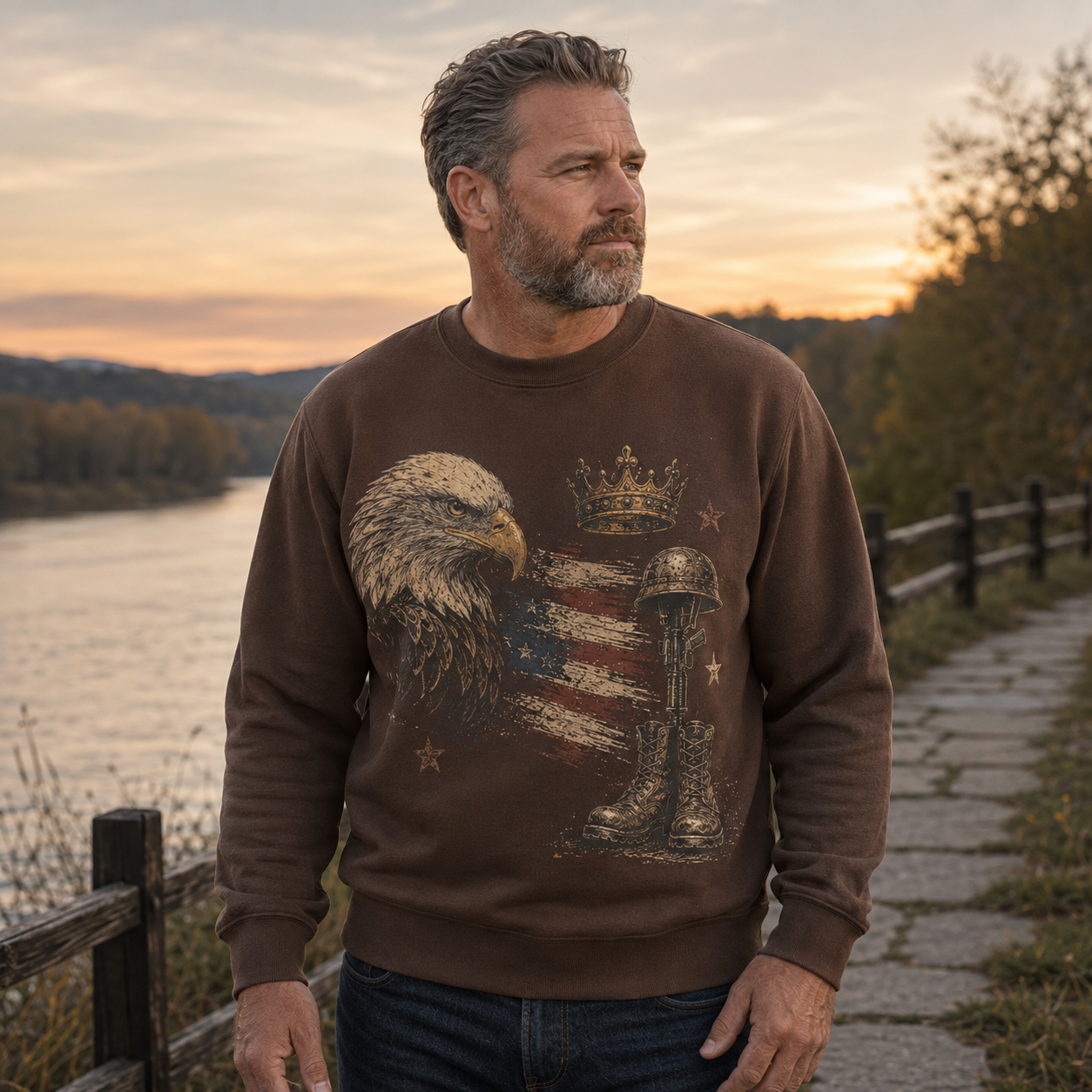 Men's Vintage Patriotic Eagle Military Tribute Sweatshirt -43