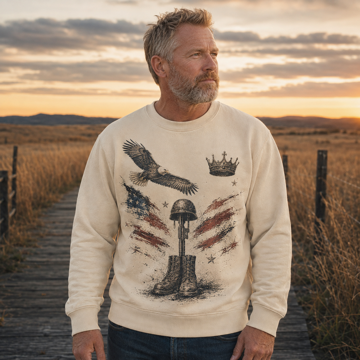 Men's Vintage Patriotic Eagle Military Tribute Sweatshirt -44
