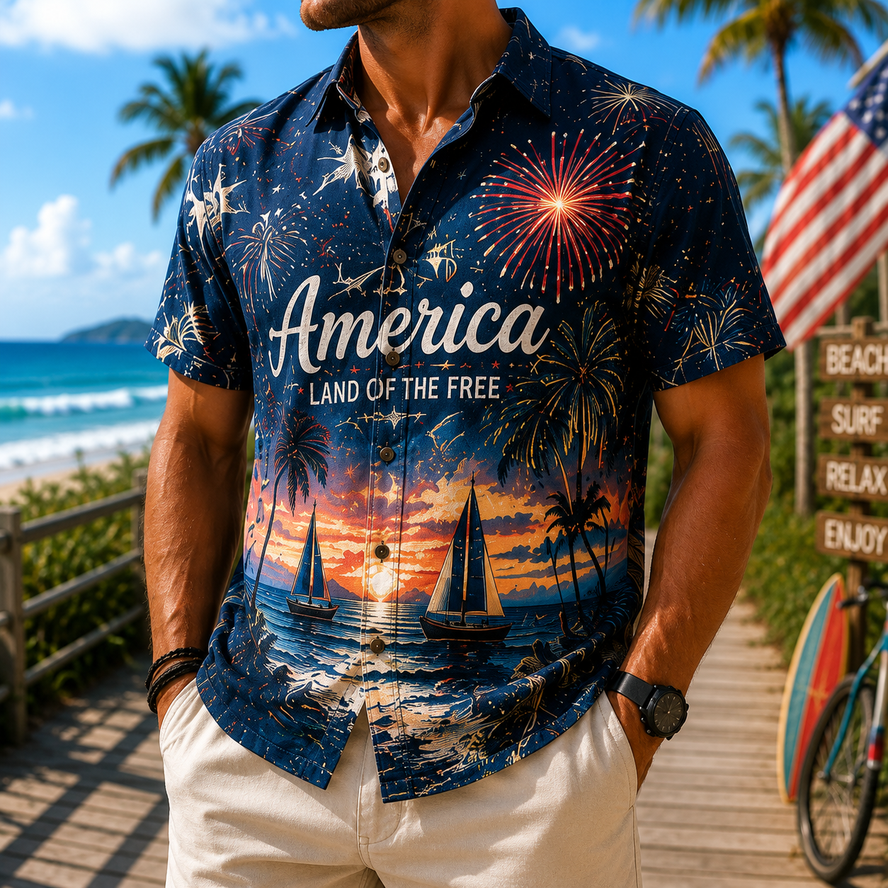 Men's Vintage Tropical Print Short-Sleeve Shirt – Casual Beach Vacation Style – 51
