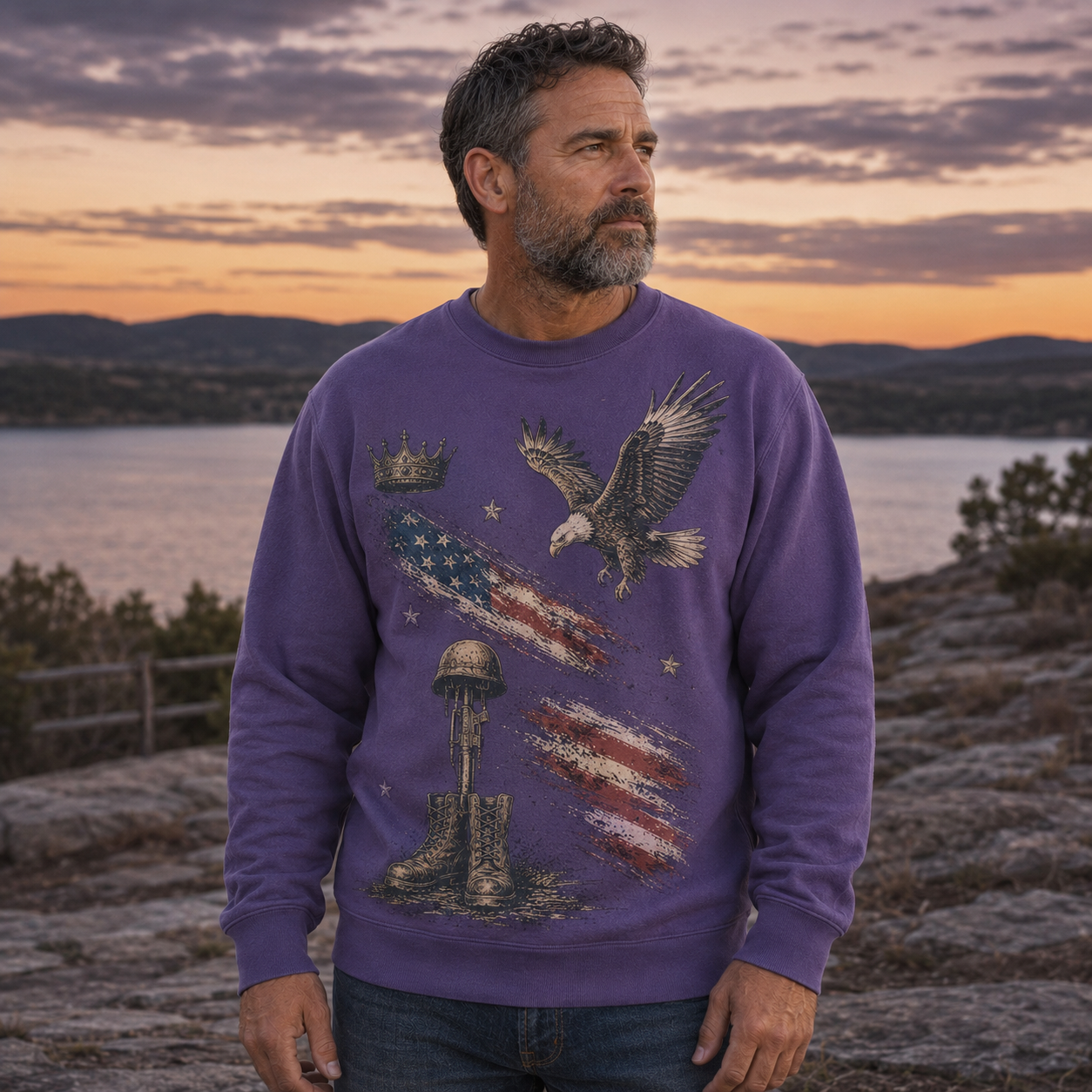 Men's Vintage Patriotic Eagle Military Tribute Sweatshirt -45