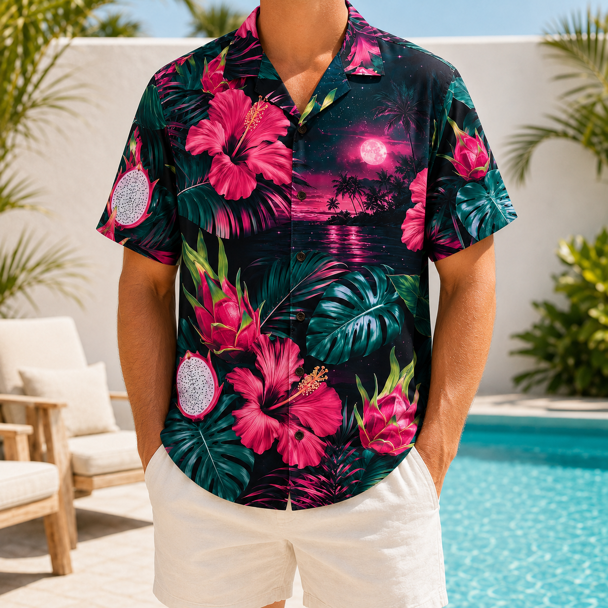 Summer Tropical Print Short Sleeve Beach Shirt -28