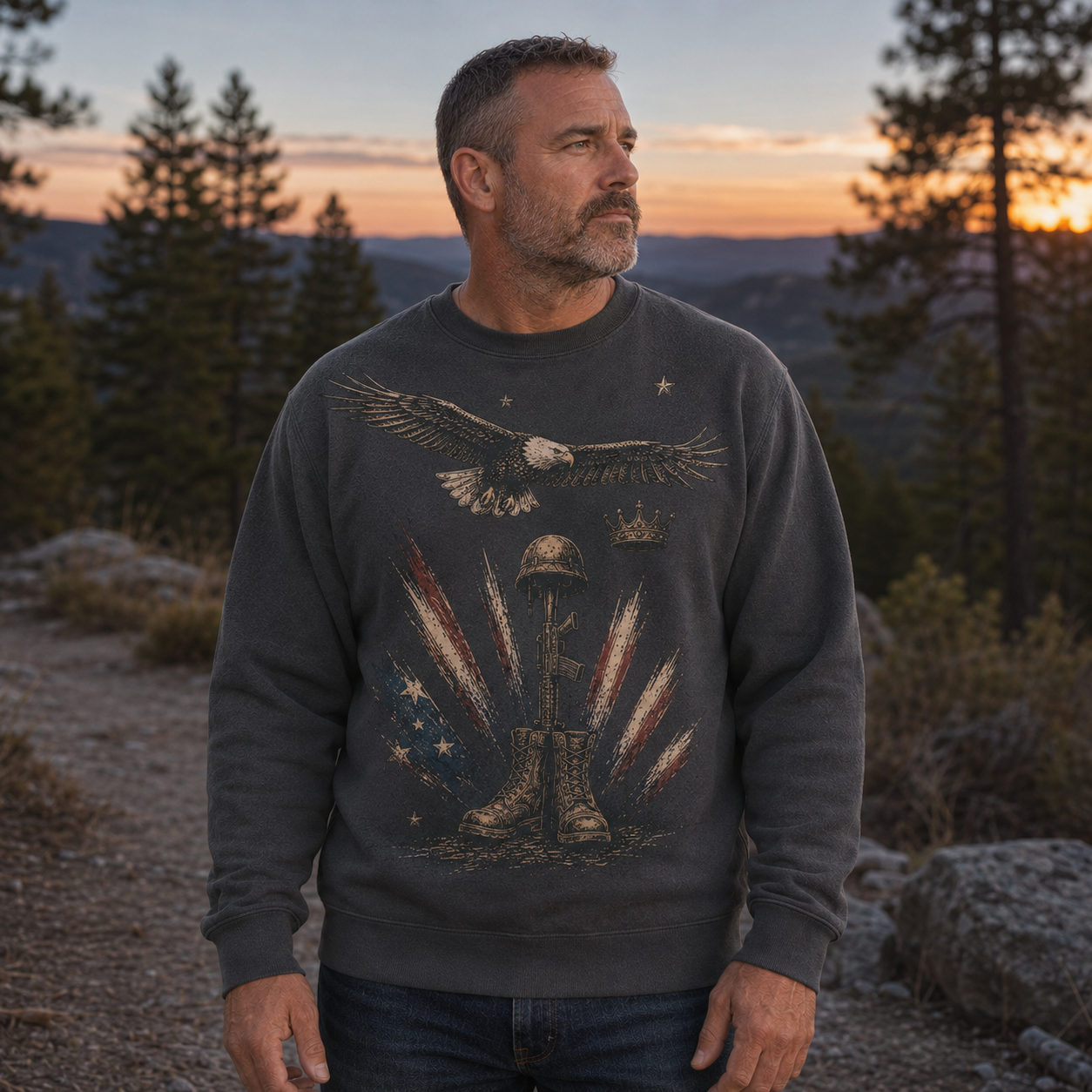 Men's Vintage Patriotic Eagle Military Tribute Sweatshirt -46